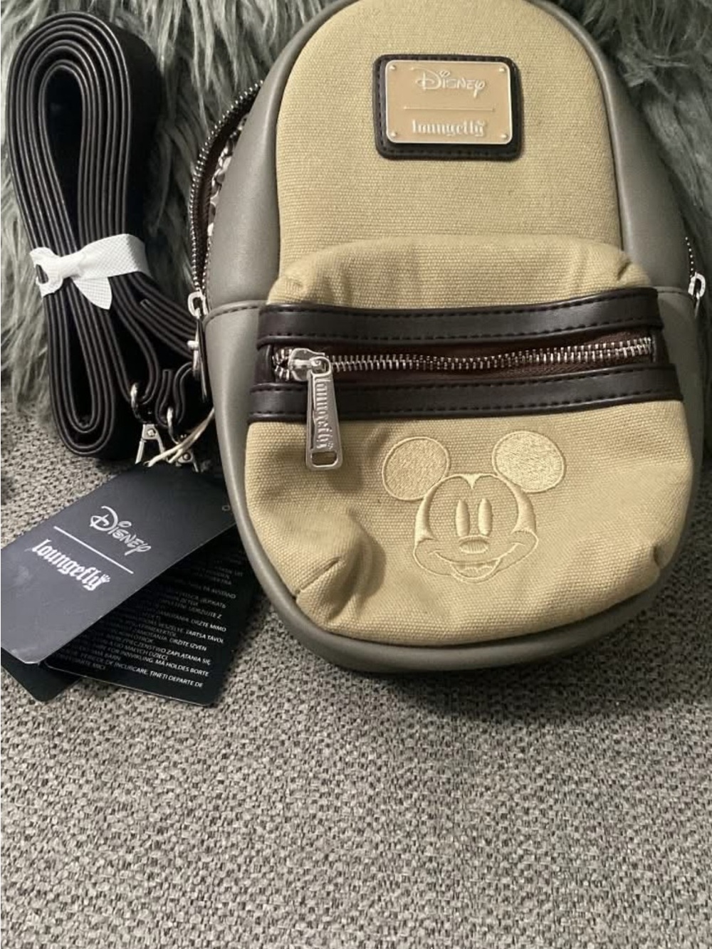 Loungefly Khaki and Brown Mickey Embroidered Mini Crossbody